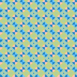 Quatrefoil Geometric Abstract Tile-Inspired Design - Icy Blues Sunshine Yellow Subtle Pink - SMALL Scale - UnBlink Studio by Jackie Tahara