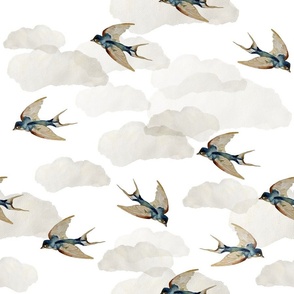 retro swallows & clouds / birds