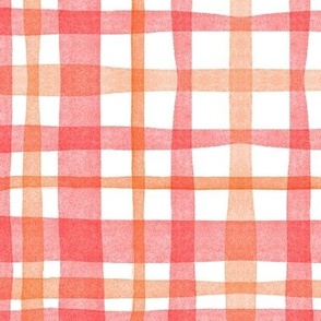 Red Orange Plaid / Gingham Watercolor || geometric square grid