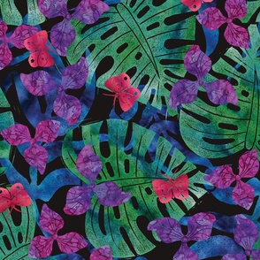 Dark Tropical Floral Batik - Extra Large