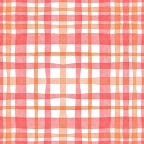 Red Orange Plaid / Gingham Watercolor || geometric square grid