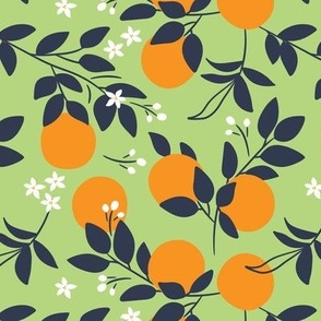 The Old Orange Tree  (orange & navy on lime)