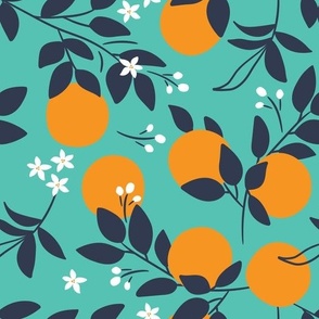 The Old Orange Tree (orange & navy on turquoise)