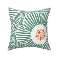 overlapping camellia/custom/medium green with colourful centre/large