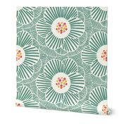 overlapping camellia/custom/medium green with colourful centre/large