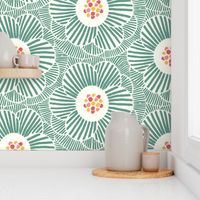 overlapping camellia/custom/medium green with colourful centre/large