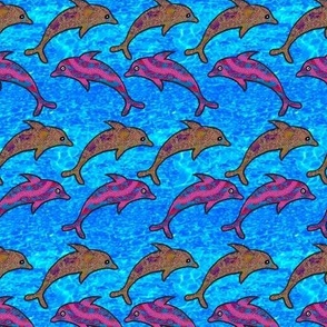 Mixed media dolphins on sparkling sea small