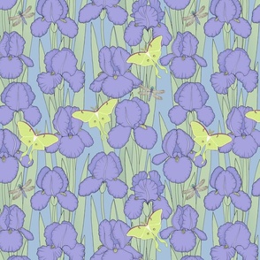 irises line drawn floral on sky blue pastel comforts