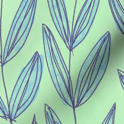 Blue and Celedon Drawn Leaves XL Scale