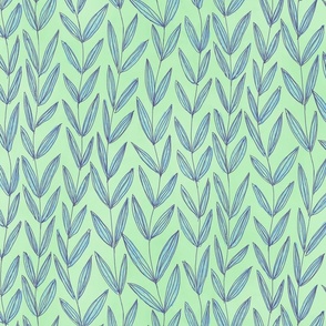 Blue and Celedon Drawn Leaves - Standard Scale