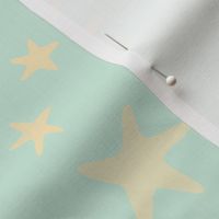 Antique Aqua Stars Block Print Buttercream 