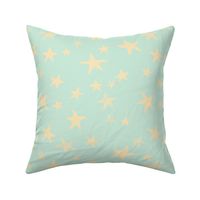 Antique Aqua Stars Block Print Buttercream 