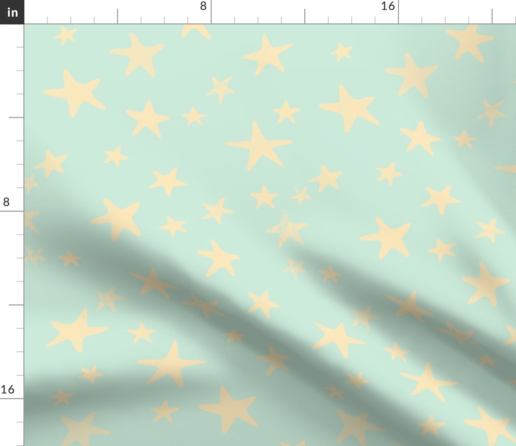 Antique Aqua Stars Block Print Buttercream 