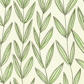 Green and Cream Drawn Leaves -XL Scale
