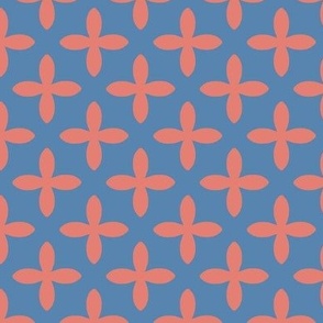 Retro Geometric Floral in Pink on Blue - Large