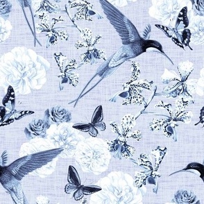Pastel Comforts - Hummingbirds and Butterflies in Sky Blue