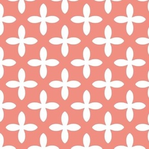 Retro Geometric Floral in White on Coral - Large