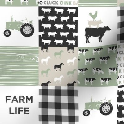 (2.5" scale) farm life - light sage green and tan - patchwork farming fabric C22