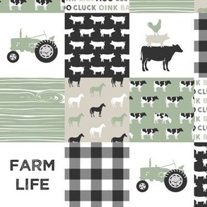 (2.5" scale) farm life - light sage green and tan - patchwork farming fabric C22