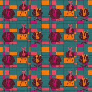 Mid century cats | Teal, Pink and Orange