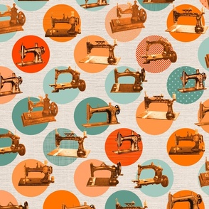 Vintage Sewing Machines Polka Dots Pattern | Large Scale