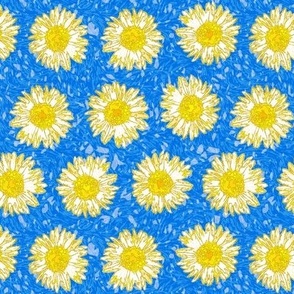 flower power yellow on blue