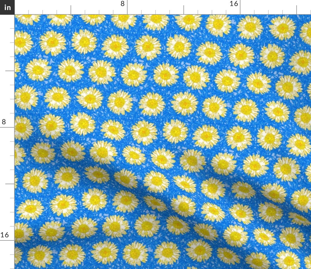 flower power yellow on blue