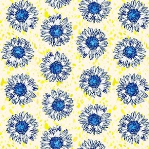 flower power blue on yellow