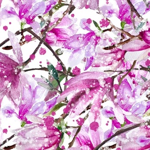 Jumbo Abstract Watercolor Magnolia Blossoms, Pink and White by Brittanylane 