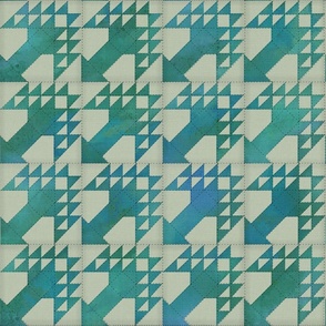 (L) Pine Tree Quilt // Green and Blue on Ivory