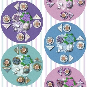 Let’s Have A Tea Party! // Pink, Purple, Blue, Cyan Stripes on White Background