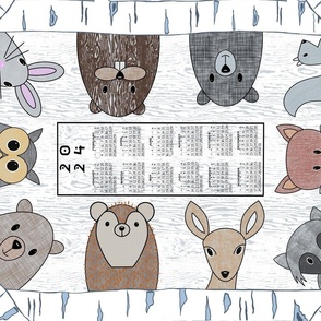 2024 Calendar Woodland Animals Tea Towel Wall Hanging 