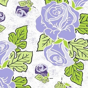 Large Lilac Roses and Mulberry Leaves on Lilac Texture