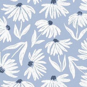 Floral Daisy Toss - Light Blue and Navy - Large