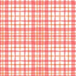 Red Orange Plaid / Gingham Watercolor || geometric square grid
