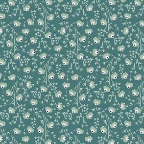 Cuties, Light gray-green flower on a dark turquoise background, Small scale