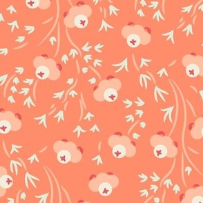 Cuties, Beige flower on a coral background, Large scale