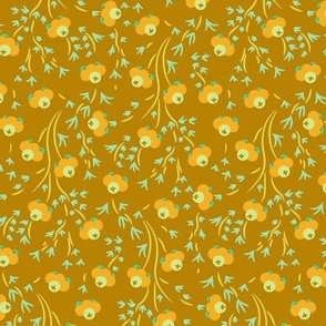 Cuties, Orange flower on a dark yellow background, Medium scale