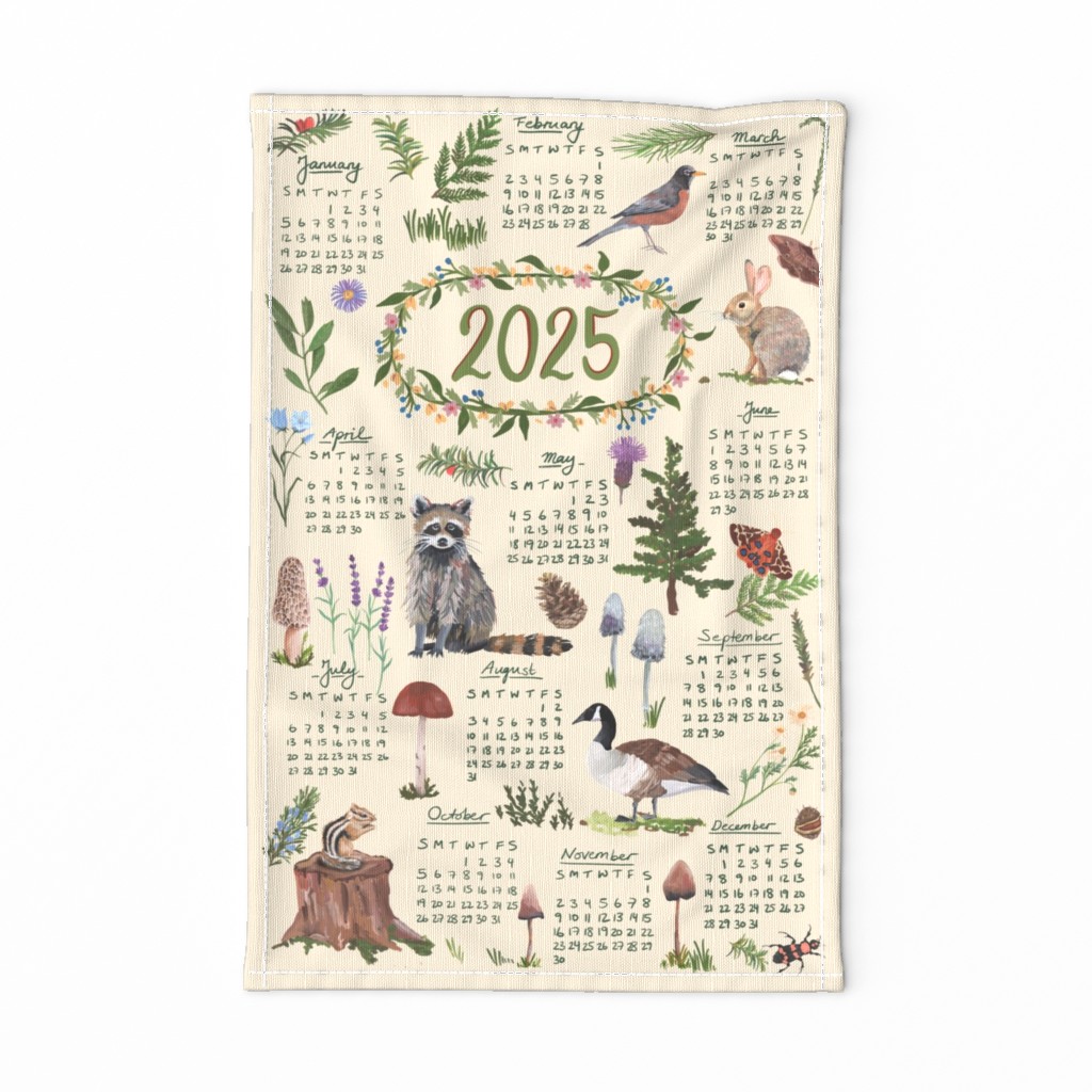 2025 Calendar Tea Towel - Woodland