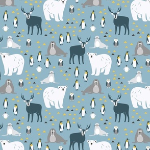 Arctic Animals on blue