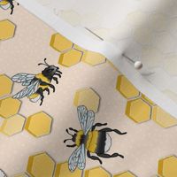 mellow yellow bumble bees and honeycomb - light peach