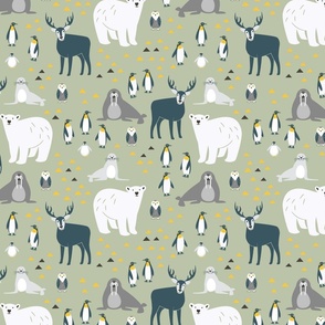 Arctic Animals on green