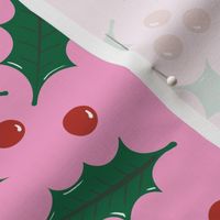 Holly Leaves and Berries on Candy Pink
