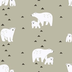 Polar Bears on olive green