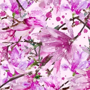 Jumbo Abstract Watercolor Magnolia Blossom Floral, Pink