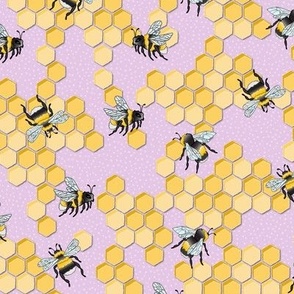 mellow yellow bumble bees and honeycomb - lilac