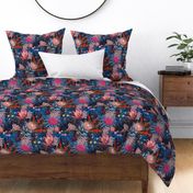 Black Cockatoos Chintz (navy blue) XL