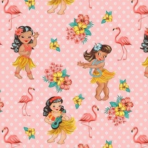 Hula Dancers and Flamingos- Pink