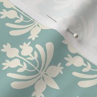 Berries and Leaves - Pratt & Lambert Wythe House Blue-Green and cream white leaf - Traditional Coastal Print - small