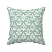 Berries and Leaves - Pratt & Lambert Wythe House Blue-Green and cream white leaf - Traditional Coastal Print - small